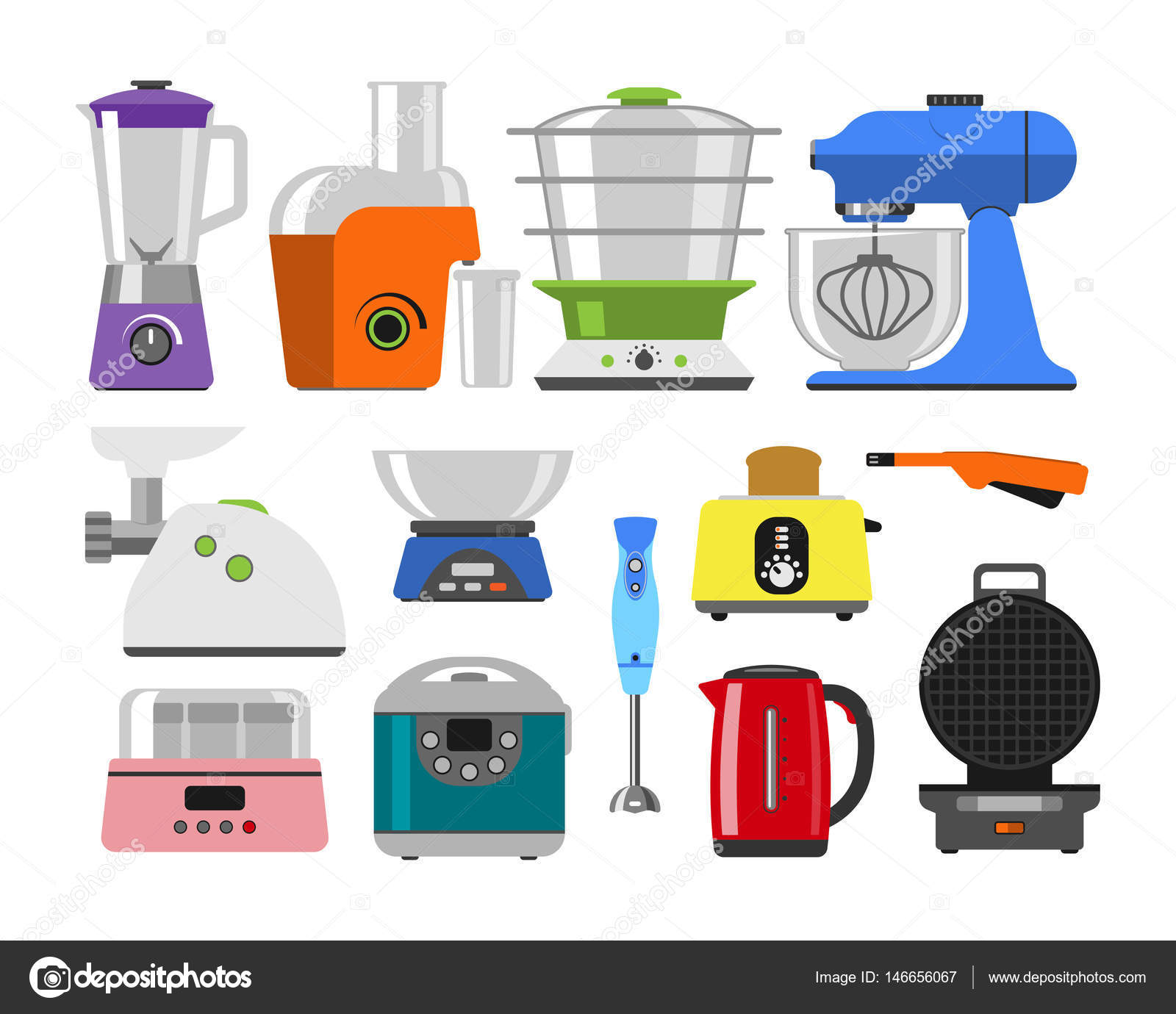Home appliances cooking kitchen home equipment and flat style