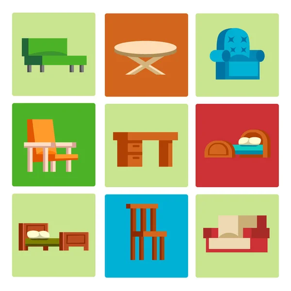 Muebles iconos vector ilustración aislado interior sala de estar armario elemento simple interior casa habitación gabinete oficina casa sillón sofá armario — Vector de stock