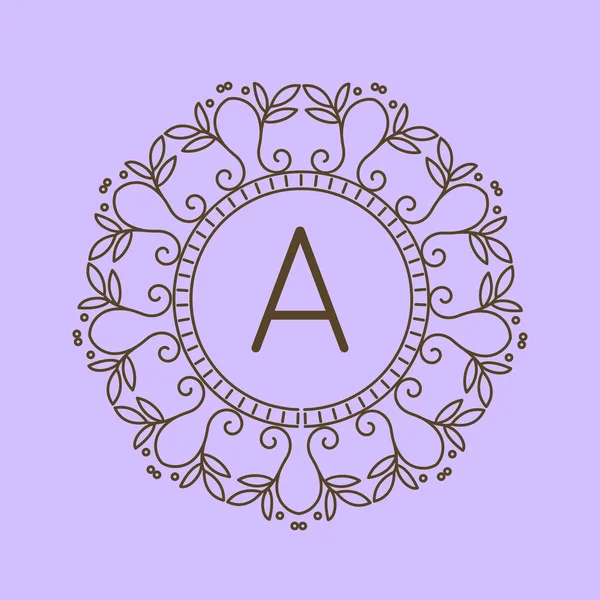 Monograma Un logotipo y una insignia de texto emblema línea arte vector ilustración lujo plantilla florece caligrafía hojas elegante ornamento signo . — Archivo Imágenes Vectoriales