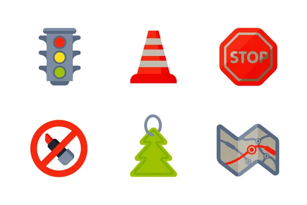 Auto transport automobilist pictogrammen symbolen wijzigen voertuig auto monteur en apparatuur symbolen service auto stuurprogrammaset extra hoog gedetailleerde vector illustratie. — Stockvector