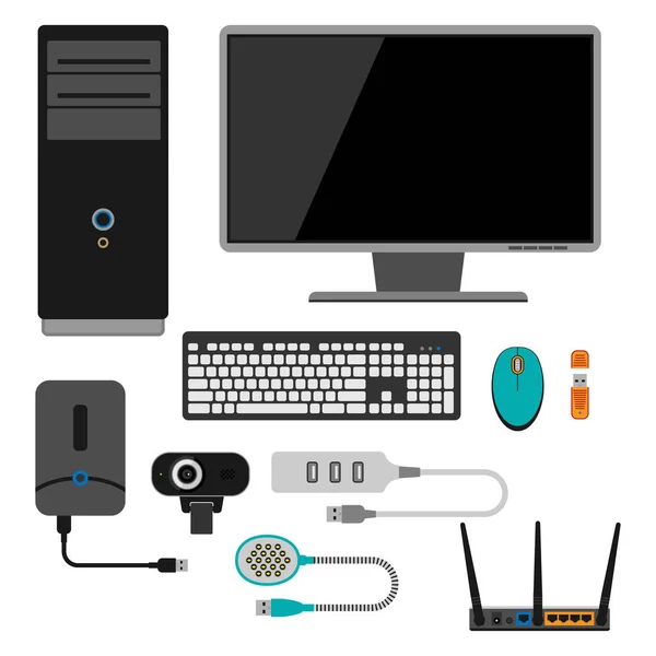 Gadgets électroniques icônes technologie électronique appareils multimédias objets du quotidien contrôle et connexion informatique réseau numérique illustration vectorielle . — Image vectorielle