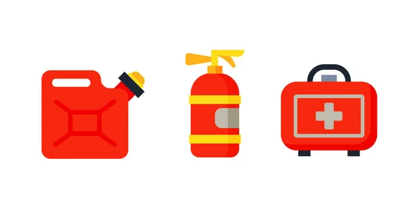 Safety car medical kit isolated canister fire extinguisher and health care design ambulance icon case transportation warning vector illustration. — Stock Vector