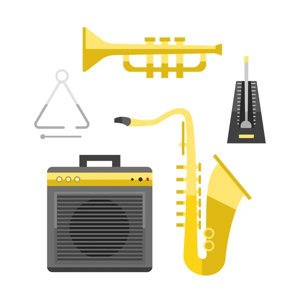 Sassofono icona musica classico suono strumento vettore illustrazione e ottone intrattenimento banda d'oro progettazione attrezzature blues musicista concerto sassofono . — Vettoriale Stock