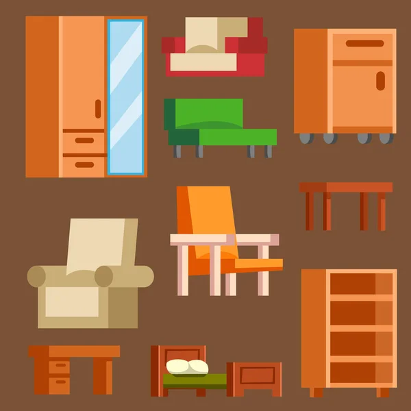 Furniture icons vector illustration isolated interior living cupboard simple element indoor home set room cabinet office house armchair sofa closet — Stock Vector