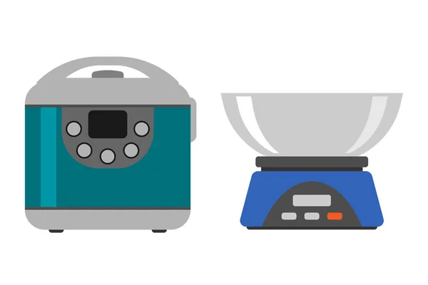 Accueil instrument de poids outil de mesure cuisine équipement ménager et plat cuisine modèle alimentaire technologie icône concept vecteur . — Image vectorielle