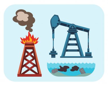Ekolojik sorunları çevre petrol kirliliği su toprak hava ormansızlaşma imha fabrikaları fabrikaları orman koruma vektör çizim.