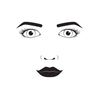 Dil duygu kız duygu yüz karikatür vektör çizim ve kadın emoji simgesi sevimli simge karakter insan ifade siyah siluet kadın avatar.