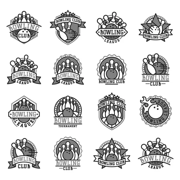 Vektor Bowling Emblem und schwarz weiß Design-Element Logotyp Vorlage Abzeichen Artikel Design für Sport-Liga-Teams Erfolg Ausrüstung Meister Abbildung. — Stockvektor