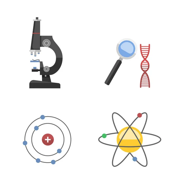 Symbole laboratorium badania medyczne laboratorium naukowe biologii koncepcja mikroskopu cząsteczki i biotechnologia nauka chemii ikony ilustracja wektorowa. — Wektor stockowy