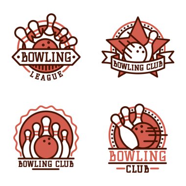 Bovling amblemi ve tasarım öğesi logo şablonu rozet madde için tasarım Spor lig takımları başarı ekipman şampiyon illüstrasyon vektör.