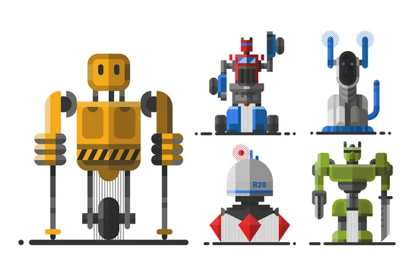 Schattig vintage robot technologie machine toekomstige wetenschap speelgoed en cyborg futuristisch design robotic element pictogram karakter vectorillustratie. — Stockvector