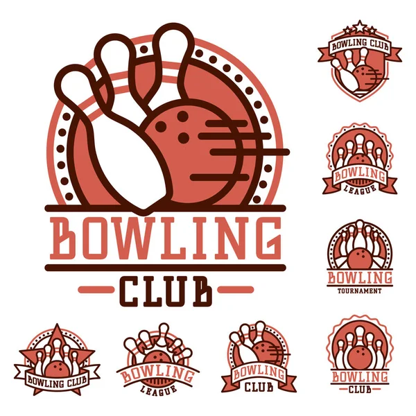 Vektor Bowling Emblem und Design-Element Logotyp Vorlage Abzeichen Artikel Design für Sport-Liga-Teams Erfolg Ausrüstung Meister Abbildung. — Stockvektor