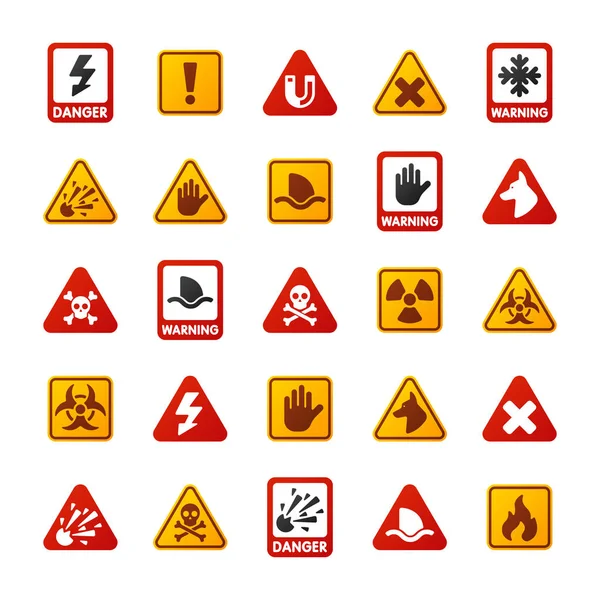 Verbotsschilder setzen Industrie Produktion Vektor gelb rot Warnung Gefahr Symbol verboten Sicherheit Informationen und Schutz keine erlaubte Vorsicht Informationen. — Stockvektor