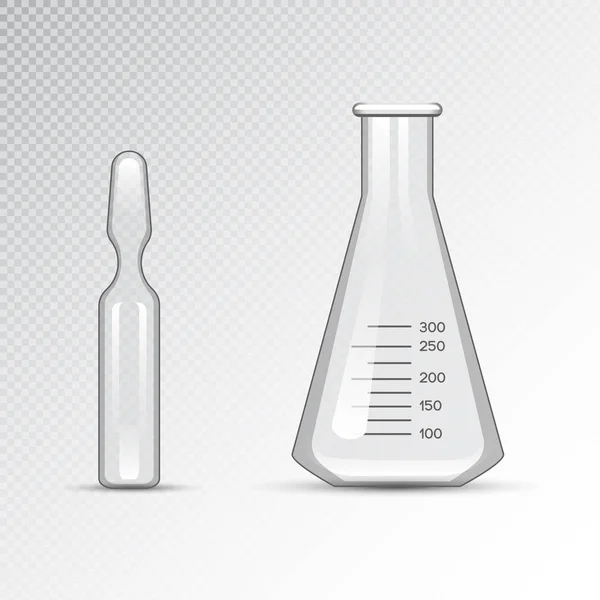 Laboratoire chimique 3d laboratoire fiole tube verrerie liquide biotechnologie analyse et équipement médical scientifique illustration vectorielle . — Image vectorielle