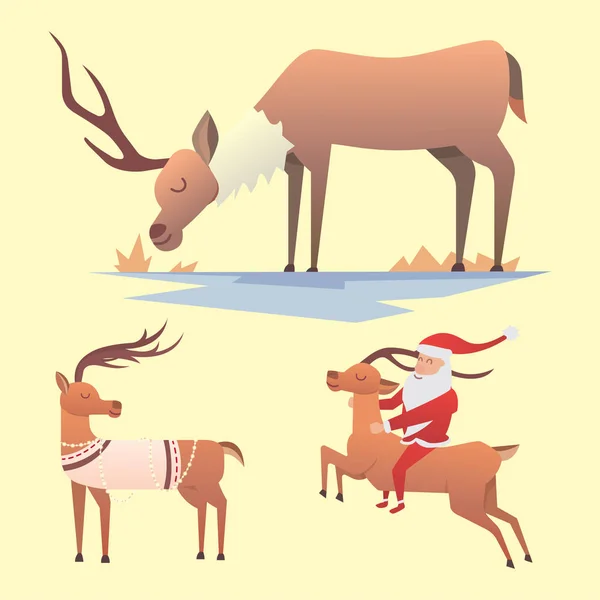 Noël renne vacances mammifère cerf Noël célébration mignonne décoration hiver art nouvel an faune animal et père Noël homme personnage vecteur illustration . — Image vectorielle