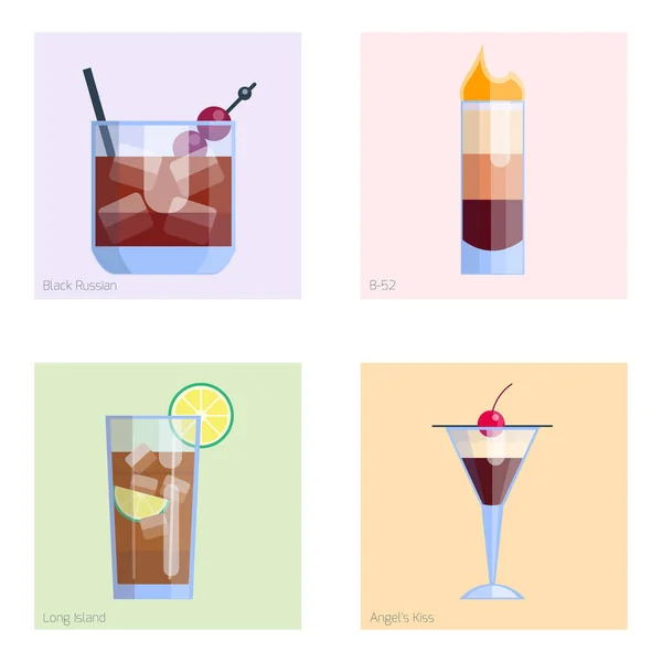 Set of alcoholic cocktails isolated fruit cold drinks tropical cosmopolitan freshness collection and party alcohol sweet tequila vector illustration. — Stock Vector