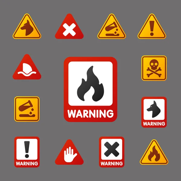 Запретительные знаки устанавливают промышленный вектор производства желтое красное предупреждение символ запрещенной информации безопасности и защиты не допускается информация о предосторожности . — стоковый вектор