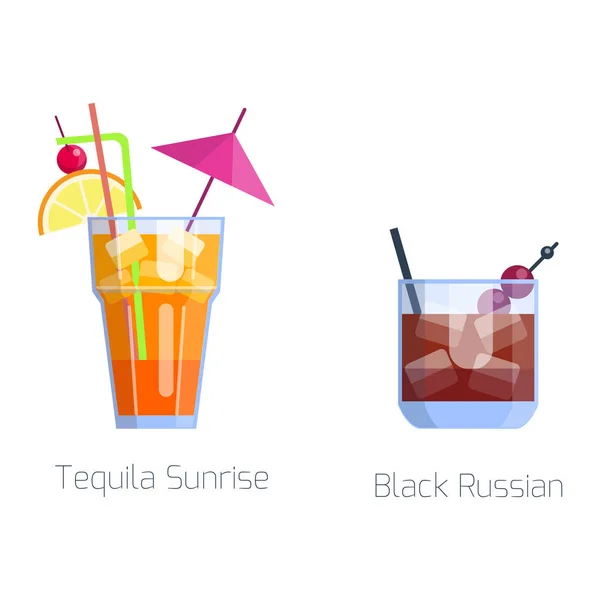 Set von alkoholischen Cocktails isolierte Früchte kalte Getränke tropische Tequila Frische und Party Alkohol süße Tequila Vektor Illustration. — Stockvektor
