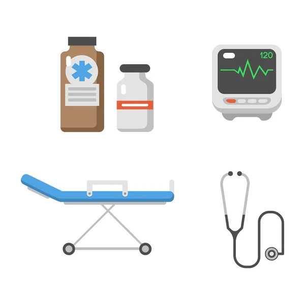 Medical icons set care ambulance hospital emergency human pharmacy vector illustration. — Stock Vector