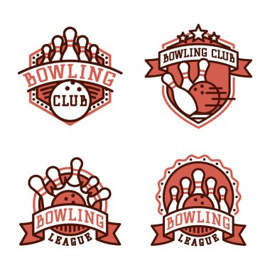 Bovling amblemi ve tasarım öğesi logo şablonu rozet madde için tasarım Spor lig takımları başarı ekipman şampiyon illüstrasyon vektör.
