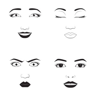 Dil duygu kız duygu yüz karikatür vektör çizim ve kadın emoji simgesi sevimli simge karakter insan ifade işareti kadın avatar.