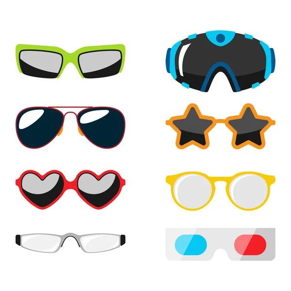Fashion set sunglasses accessory sun spectacles plastic frame modern eyeglasses vector illustration. — Stock Vector