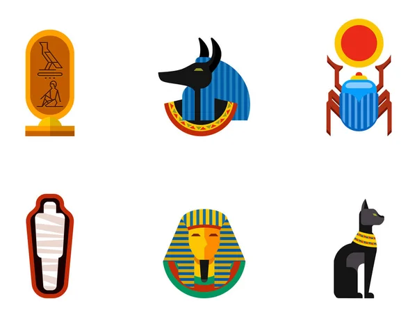 Conjunto de vector plano diseño egipto viaje iconos cultura elementos antiguos ilustración . — Archivo Imágenes Vectoriales