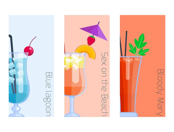 Set von alkoholischen Cocktails isolierte Früchte kalte Getränke tropische kosmopolitische Frische Kollektion und Party Alkohol süßen Tequila Vektor Illustration. — Stockvektor