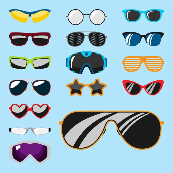 Mode ingesteld zonnebril accessoire zon bril kunststof frame moderne brillen vectorillustratie. — Stockvector