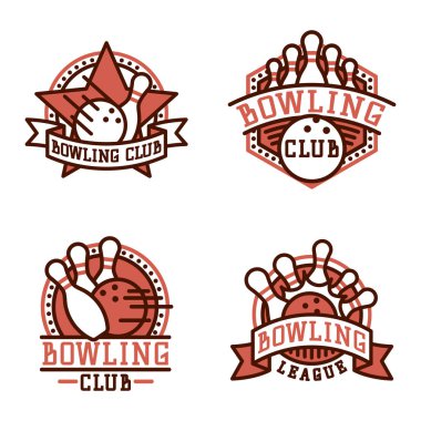 Bovling amblemi ve tasarım öğesi logo şablonu rozet madde için tasarım Spor lig takımları başarı ekipman şampiyon illüstrasyon vektör.
