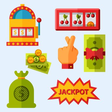 Casino oyun simgeleri poker kumarbaz sembolleri kazanan rulet joker slotbvector illüstrasyon blackjack.