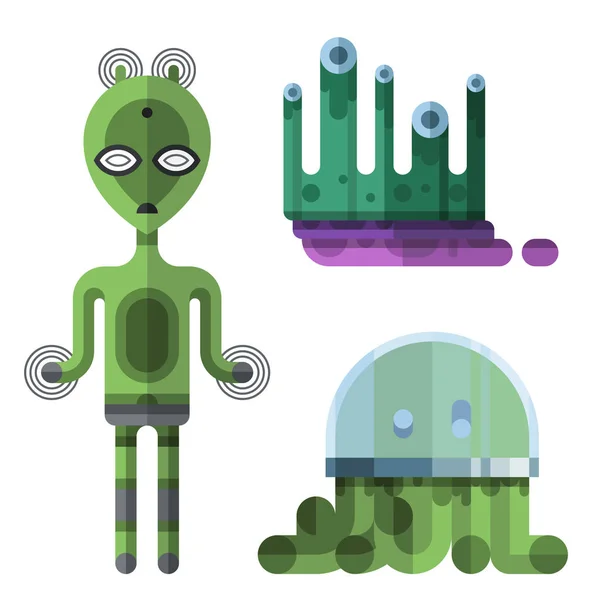 Set aus verschiedenen lustigen Cartoon-Monstern niedliche Alien-Charaktere und Kreatur glücklich Abbildung Teufel bunte Tier-Vektor. — Stockvektor