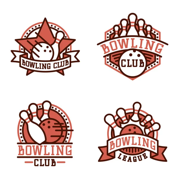 Vektor Bowling Emblem und Design-Element Logotyp Vorlage Abzeichen Artikel Design für Sport-Liga-Teams Erfolg Ausrüstung Meister Abbildung. — Stockvektor