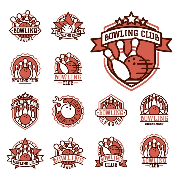 Vektor Bowling Emblem und Design-Element Logotyp Vorlage Abzeichen Artikel Design für Sport-Liga-Teams Erfolg Ausrüstung Meister Abbildung. — Stockvektor
