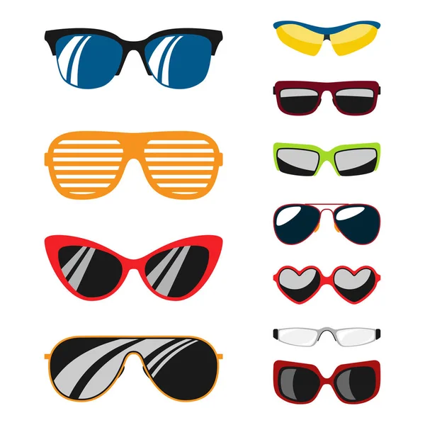 Fashion set kacamata hitam aksesori matahari kacamata plastik frame modern vektor kacamata ilustrasi . - Stok Vektor