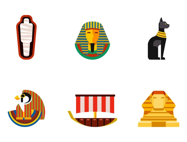 Conjunto de vector plano diseño egipto viaje iconos cultura elementos antiguos ilustración . — Archivo Imágenes Vectoriales