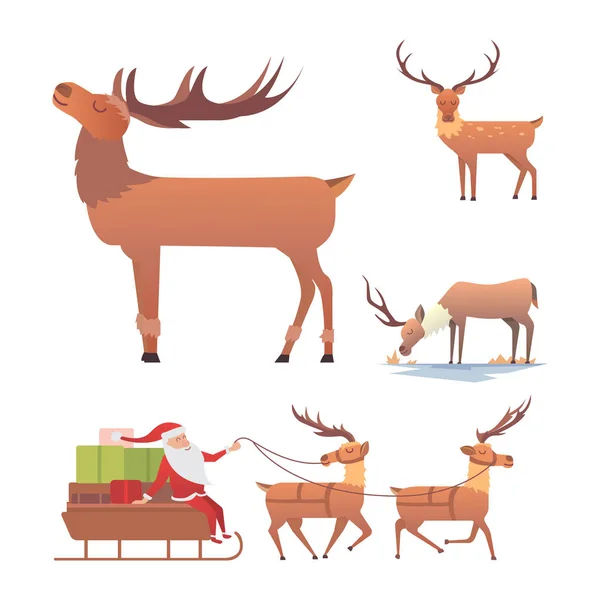 Noël renne vacances mammifère cerf Noël célébration mignonne décoration hiver art nouvel an faune animal et père Noël homme personnage vecteur illustration . — Image vectorielle