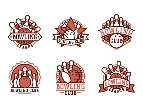 Vektor Bowling Emblem und Design-Element Logotyp Vorlage Abzeichen Artikel Design für Sport-Liga-Teams Erfolg Ausrüstung Meister Abbildung. — Stockvektor