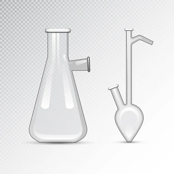 Chemische 3D-lab kolf laboratoriumglaswerk tube vloeibaar biotechnologie analyse en medische wetenschappelijke apparatuur vectorillustratie. — Stockvector