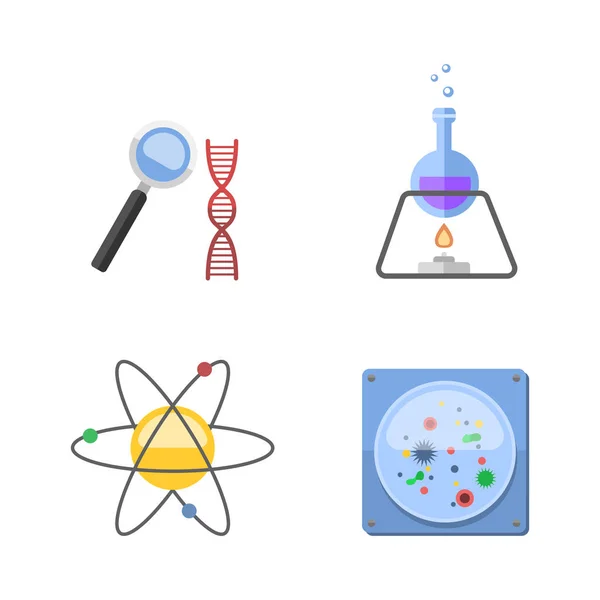 Laborsymbole testen medizinisches Labor wissenschaftliche Biologie Design Molekülmikroskopkonzept und Biotechnologie Wissenschaft Chemie Symbole Vektorillustration. — Stockvektor