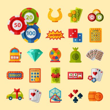 Casino oyun simgeleri poker kumarbaz sembolleri kazanan rulet joker slotbvector illüstrasyon blackjack.