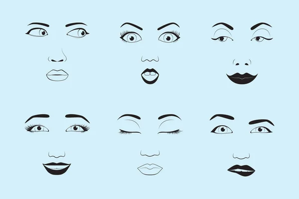 Muchacha emoción cara dibujo animado vector ilustración y mujer emoji icono lindo símbolo carácter humano expresión signo hembra avatar lengua sentimiento . — Archivo Imágenes Vectoriales