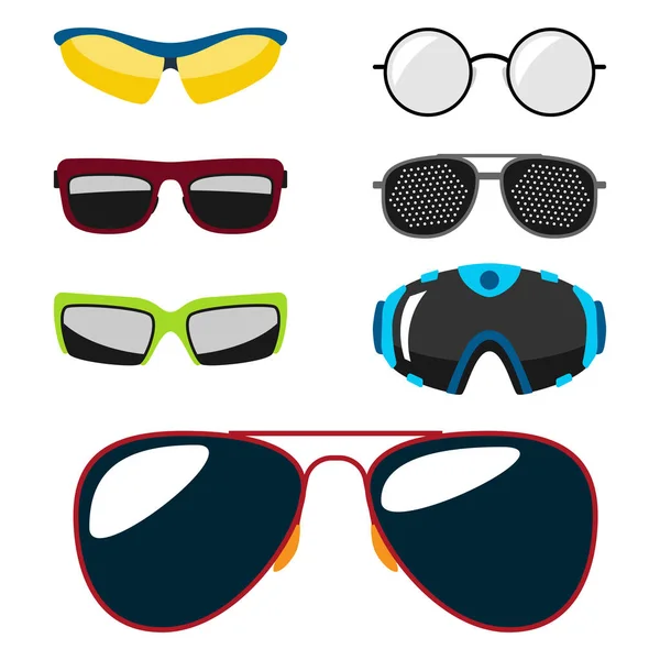 Fashion set sunglasses accessory sun spectacles plastic frame modern eyeglasses vector illustration. — Stock Vector