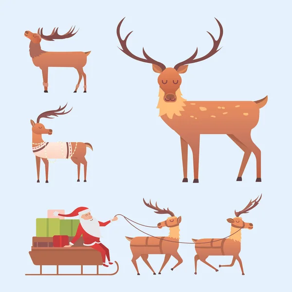 Noël renne vacances mammifère cerf Noël célébration mignonne décoration hiver art nouvel an faune animal et père Noël homme personnage vecteur illustration . — Image vectorielle