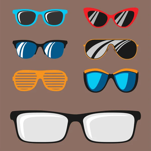 Mode ingesteld zonnebril accessoire zon bril kunststof frame moderne brillen vectorillustratie. — Stockvector