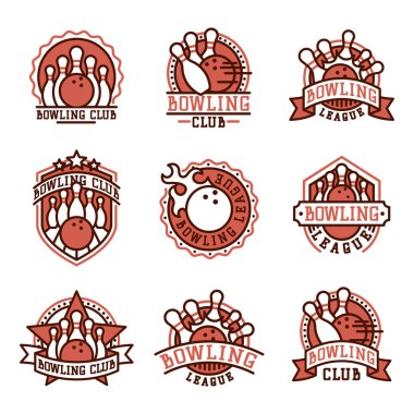 Bovling amblemi ve tasarım öğesi logo şablonu rozet madde için tasarım Spor lig takımları başarı ekipman şampiyon illüstrasyon vektör.