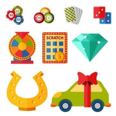 Casino oyun simgeleri poker kumarbaz sembolleri kazanan rulet joker slotbvector illüstrasyon blackjack.