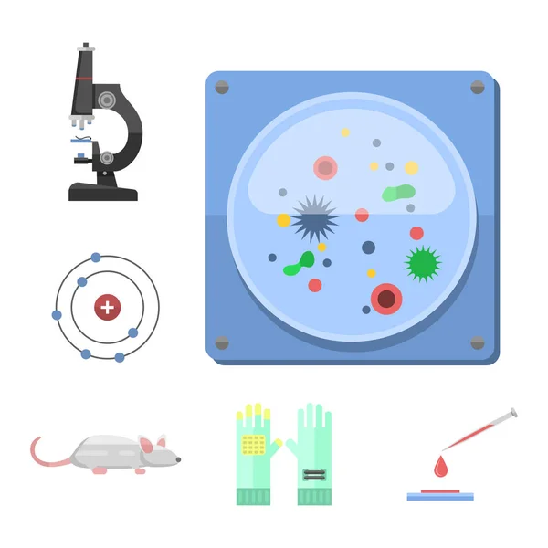 Simboli di laboratorio testare laboratorio medico biologia scientifica disegno molecola microscopio concetto e biotecnologia scienza chimica icone vettoriale illustrazione . — Vettoriale Stock