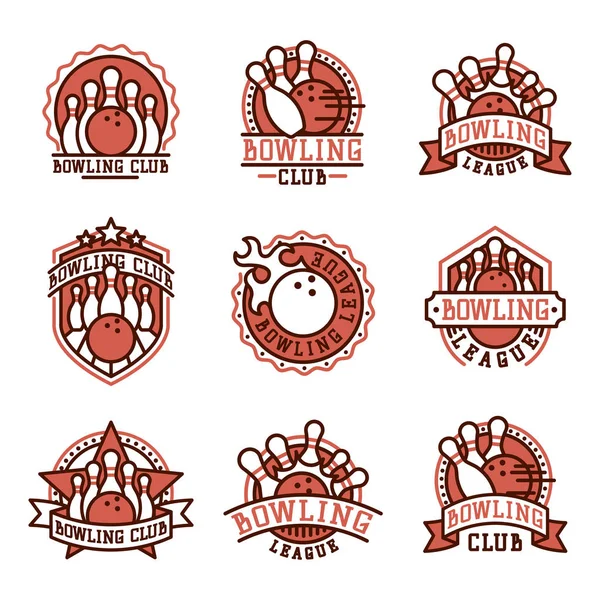 Emblema de boliche vetorial e design elemento logotipo modelo emblema item design para equipes de liga esportiva sucesso equipamentos campeão ilustração . —  Vetores de Stock