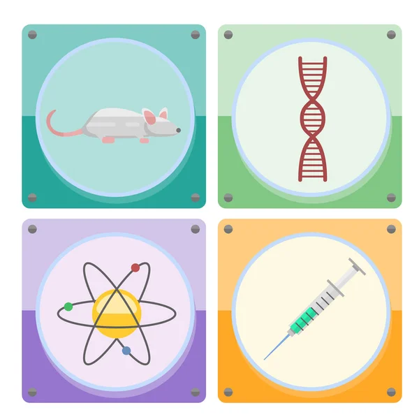 Os símbolos do laboratório testam o conceito científico do microscópio da molécula do projeto da biologia do laboratório médico e a ilustração do vetor dos ícones da química da ciência da biotecnologia . — Vetor de Stock